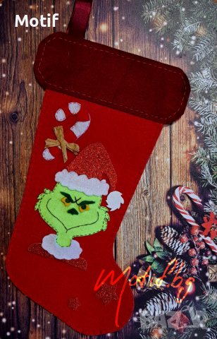 Коледен чорап за камина Гринч / коледна декорация