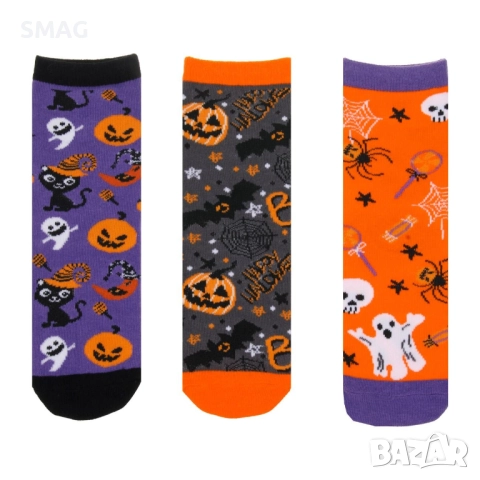 Halloween / Хелоуин чорапи в черно, оранжево и лилаво – 3 чифта_1252956
