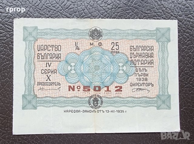 Царство България. 25 лева. 1935 година. Българска Държавна лотария.