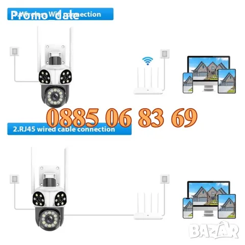 Безжична WiFi IP камера с 3 обектива 12MPx, нощно виждане, 360°, iCSee, микрофон, снимка 7 - IP камери - 49512084