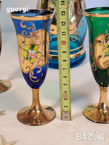 декантер със шест чаши Murano с 24к позлата уникат, снимка 11 - Сервизи - 50852254