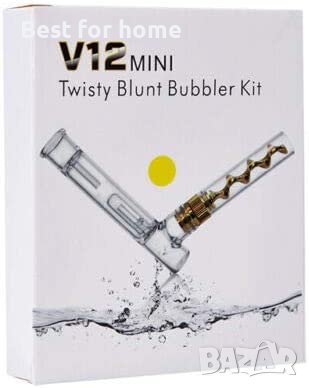 Водна стъклена лула за пушене/ бонг/блънт Twisty Glass с барботер (V12 Mini)
