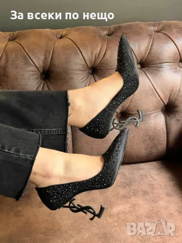 Yves Saint Laurent Дамски Черни Обувки На Ток С Камъни Код E247, снимка 4 - Дамски обувки на ток - 50412514