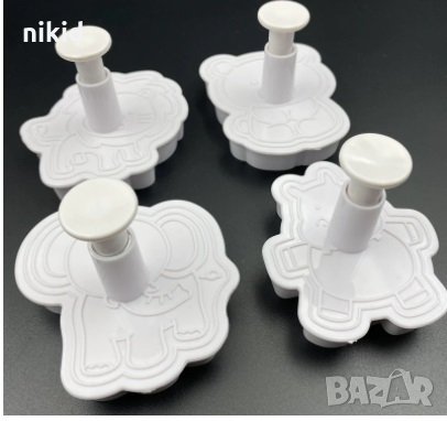 4 бр Диви зоо животни слон мече лъв хипопотам пластмасови форми резци с бутало за сладки резец форма, снимка 3 - Форми - 31805999