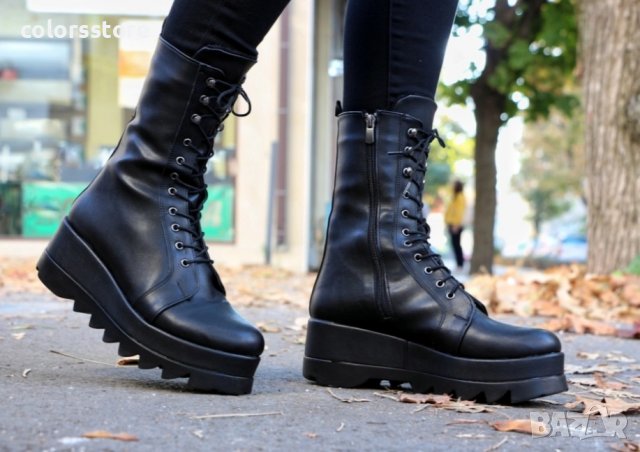 Боти на платформа - черна кожа - 800K, снимка 2 - Дамски боти - 37507887