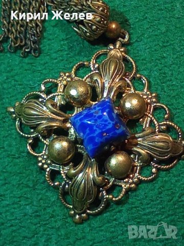 ПРЕКРАСЕН СТАРИНЕН ФИЛИГРАНЕН ПОЗЛАТЕН БРОНЗОВ Ар НУВО ПЕНДАНТ със СКЪПОЦЕНЕН КАМЪК ЛАЗУРИТ 4951, снимка 2 - Антикварни и старинни предмети - 31292797