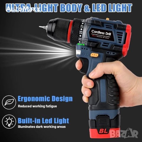 Безчетков винтоверт 16.8V в комплект с две батерии зарядно и куфар, снимка 3 - Винтоверти - 52119838