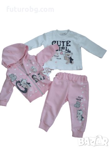 Комплект от 3 части за бебе момиче в розово и бяло, снимка 4 - Комплекти за бебе - 35410000