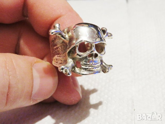 стар мъжки сребърен пръстен, рокерски пръстен солиден с череп сребро, снимка 5 - Пръстени - 31305757