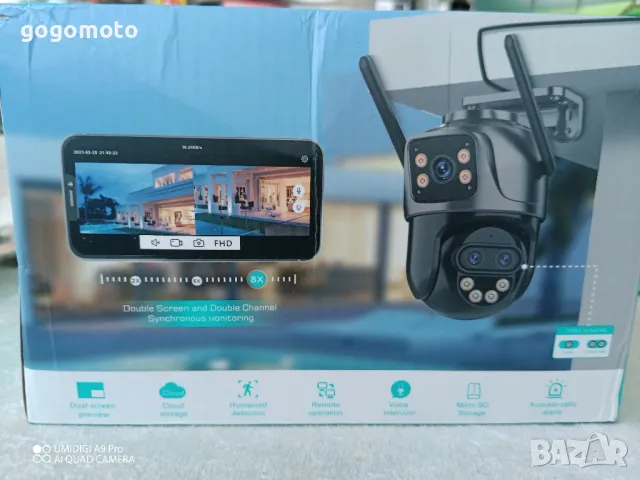 Смарт WiFi Външна камера, 8 MP, ДВОЙНА КАМЕРА, 360 ГРАДУСА, SD КАРТА,МИКРОФОН, ВИСОКОГОВОРИТЕЛ