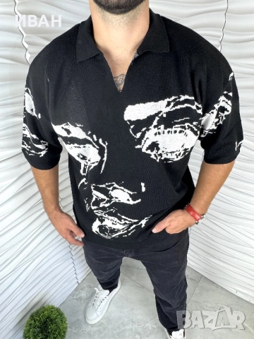 Мъжка блуза от плетиво с къс ръкав в черен цвят