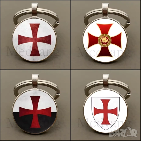 Масонски Ключодържател Емайлиран Щит на Рицар Кръстоносец Червен Кръст Шармичен Орден на Тамплиерите