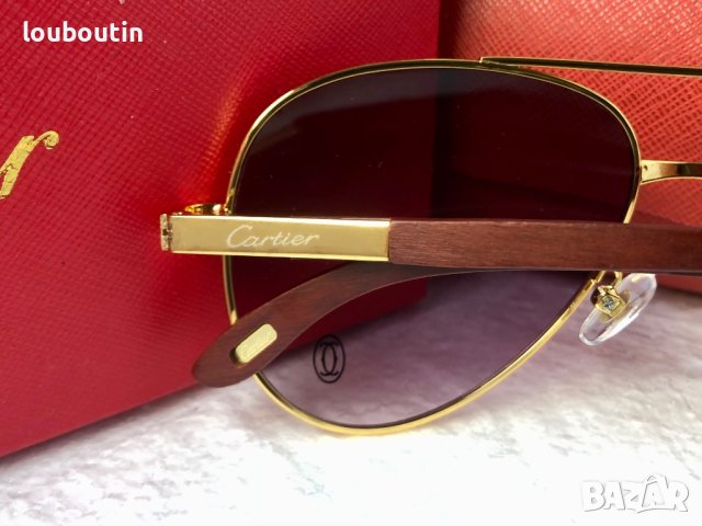 Cartier висок клас мъжки слънчеви очила авиатор с дървени дръжки, снимка 9 - Слънчеви и диоптрични очила - 42814235