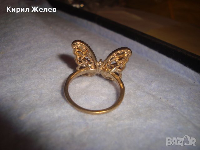 РАЗКОШЕН ПОЗЛАТЕН ФИГУРАЛЕН АЖУРЕН АРТ ПРЪСТЕН ПЕПЕРУДА с ПРЕКРАСНИ РОЗОВИ ФАСЕТИРАНИ КРИСТАЛИ 27704, снимка 7 - Пръстени - 37463866