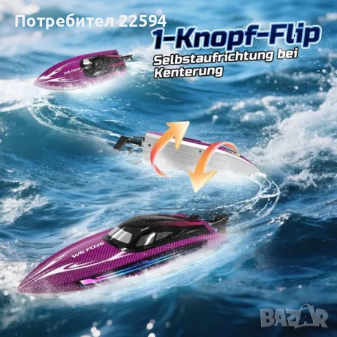 RC лодка за деца 2.4GHz LED водоустойчива непотъваема 40 мин игра – Лилаво, снимка 3 - Електрически играчки - 56244114