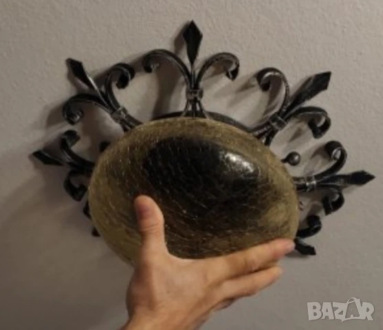 Красив ретро плафон от ковано желязо и цветно стъкло, снимка 4 - Лампи за таван - 50804894