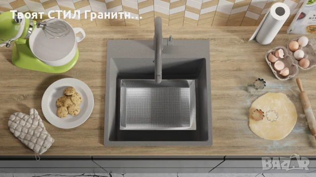 Сива кухненска мивка от гранит Рига 50 XL 480 x 500 мм, снимка 5 - Мивки - 50846643