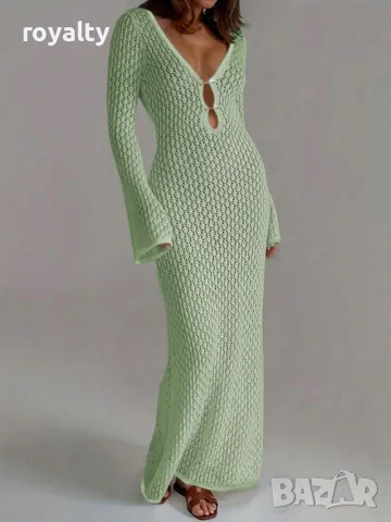 Плетена рокля с разширен дълъг ръкав, налична в два цвята 🥥