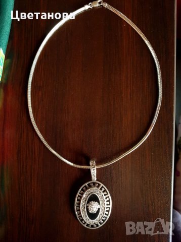 Сребърно колие Версаче с ланец, 23,3гр., снимка 2 - Колиета, медальони, синджири - 29730456