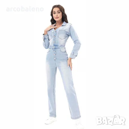 Ликвидация! Дамски дълъг дънков гащеризон - Доставка 24 часа 