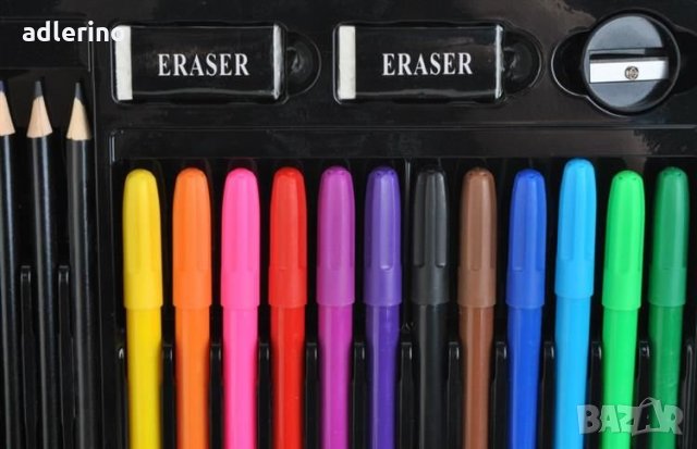 Голям рисувателен комплект в дървен куфар, комплект за рисуване, 81 елемента, снимка 6 - Рисуване и оцветяване - 34389272