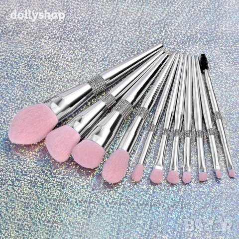 Комплект Четки за Грим с Кристали Сребърни дръжки