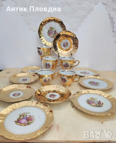 Винтидж чаен сервиз Bondware Foreign – златна декорация, снимка 7 - Сервизи - 50780017