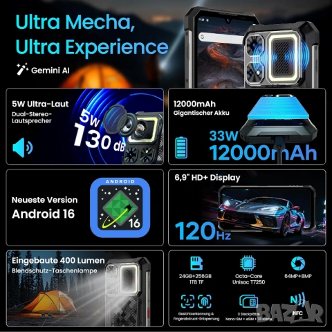 LAGENIO Rhino 1 Pro - 6.9", 8GB+16GB/256GB, 12000mAh, защита, Stereo, снимка 5 - Други - 54063243