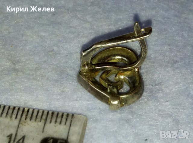 Две СЪРЦА в ЕДНО Стара СРЕБЪРНА АРТ ОБЕЦА с КРИСТАЛЧЕТА СРЕБРО 925 с АНГЛИЙСКО ЗАКОПЧАВАНЕ 40129, снимка 6 - Обеци - 42485854