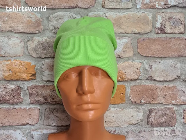 Нова зимна шапка рипс с подгъв в зелен цвят, снимка 4 - Шапки - 47699203