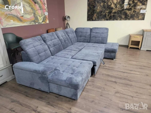 ПРОМОЦИЯ!!!Сив П-образен ъглов диван от плат рипсено кадифе Nixon, снимка 8 - Дивани и мека мебел - 52829869