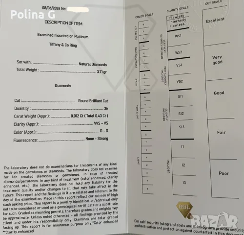 Оригинален Tiffany & Co. платинен пръстен с диаманти – PT950, снимка 10 - Пръстени - 56299853