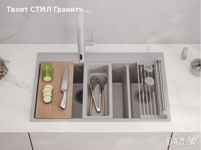 Сива кухненска гранитна мивка Осло 80 Duo Top 780x500 мм