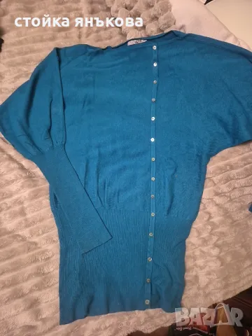 Продавам син дамски финно плетен пуловер , снимка 1 - Туники - 48787061