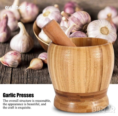 Бамбуково хаванче с чукало за чесън и подправки, снимка 7 - Аксесоари за кухня - 54042033