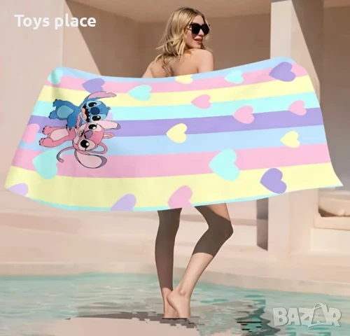 Красива плажна хавлия Лило и Стич Lilo and Stitch , снимка 2 - Хавлиени кърпи - 51247945