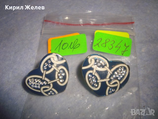 СТАРИ ПОСРЕБРЕНИ СЪРЦЕВИДНИ с ФАСЕТИРАНИ ЦИРКОНЧЕТА МЕДНИ ЕМАЙЛИРАНИ ВИНТИДЖ ОБЕЦИ 28347, снимка 4 - Обеци - 37395579