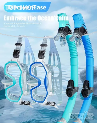 Lealinga Комплект 2 броя маска и шнорхел за гмуркане, плуване, синьо, зелено, снимка 7 - Водни спортове - 49965399