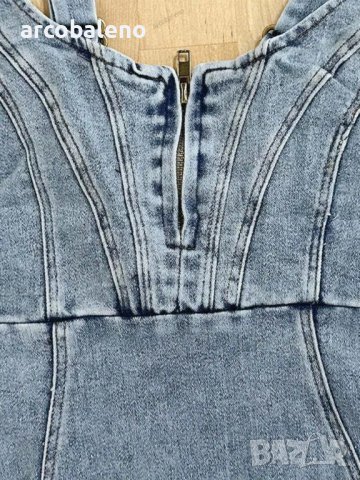 Дамска ежедневна дънкова рокля с U-образно деколте и презрамки , снимка 6 - Рокли - 42304472