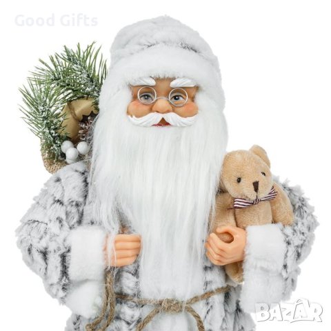 Дядо Коледа с плюшено мече, Бял, 45см, снимка 3 - Декорация за дома - 42719830