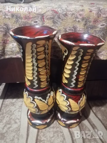 Продавам дървени вази с дърворезба големи, снимка 3 - Вази - 48470986