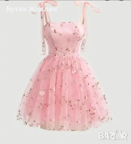 Розова тюлена рокля с бродерия 