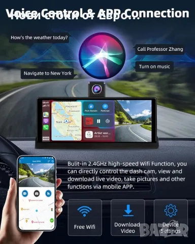 350° въртящ се обектив10,26-инчов безжичен Apple CarPlay автомобилен екран и 4K преносAndroid камера, снимка 2 - Аксесоари и консумативи - 49385270