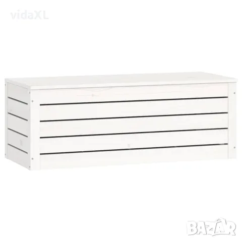 vidaXL Кутия за съхранение, бяла, 89x36,5x33 см, борово дърво масив, снимка 4 - Скринове - 56147933