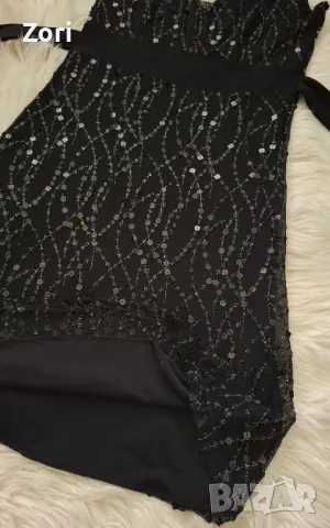 РАЗКОШНА черна рокля тюл с подплата - цялата обшита с пайети и синци, снимка 7 - Рокли - 48087016