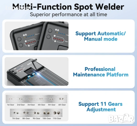 Прецизен точков заварчик AWithZ – 0.1-0.15mm, Интелигентна защита, OLED Дисплей  , снимка 4 - Друга електроника - 53241822
