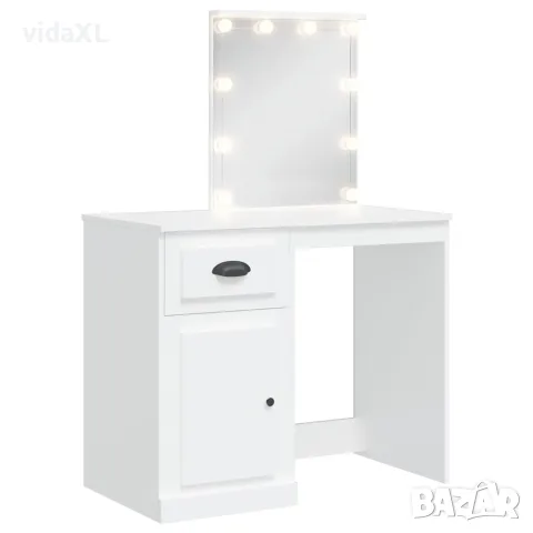 vidaXL Тоалетка с LED лампи, бяла, 90x42x132,5 см