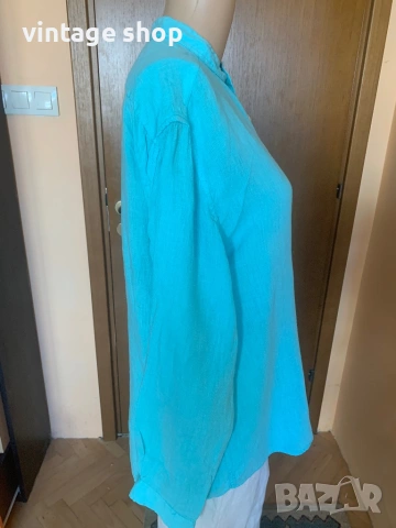 Ленена мъжка риза Yachtpur в цвят тюркоаз, размер L, снимка 2 - Ризи - 53928382