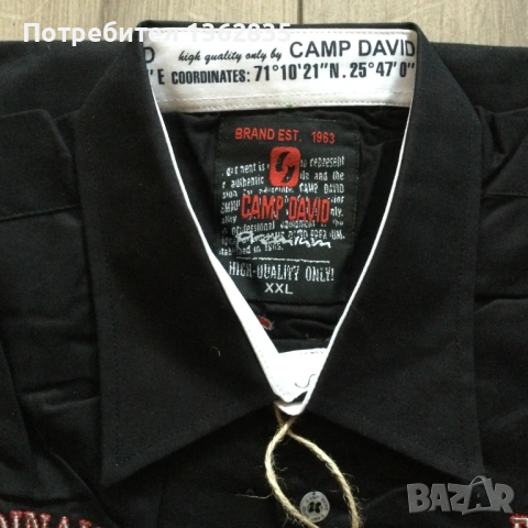 НОВА черна мъжка памучна риза CAMP DAVID размер XXL от Германия, снимка 4 - Ризи - 53193012