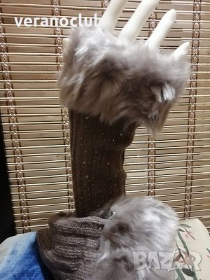 Дамски ръкавици с пух и камъчета, снимка 2 - Ръкавици - 35653521